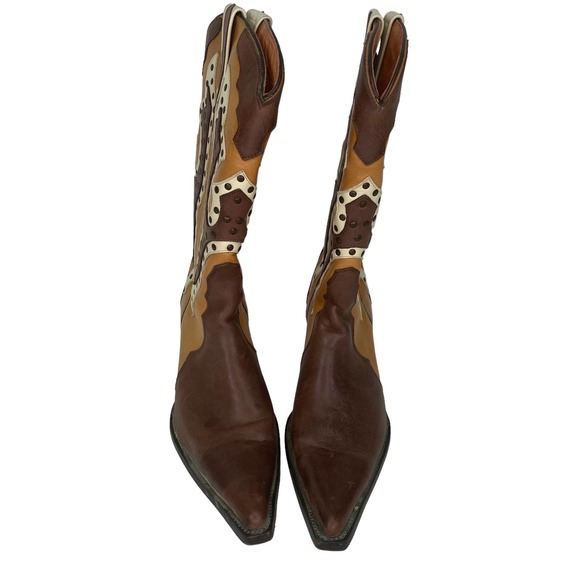 Rancho Brown Western Cowboy Boots Studded Womens 8.5 25.5 Men's Red 7 25.5 - Picture 5 of 6